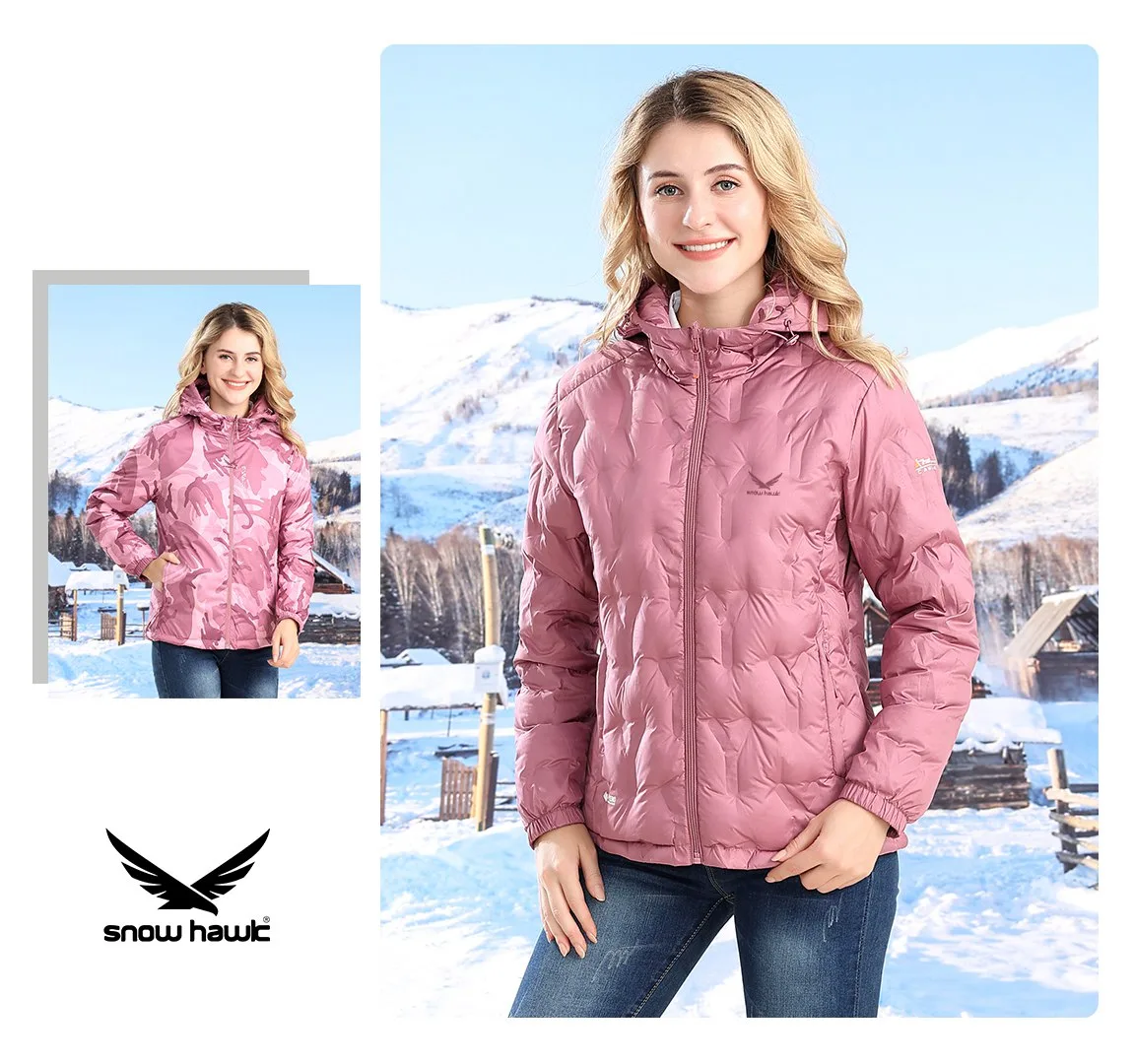 Snow hawk women's double sided lightweight down jacket winter puffer code 68589 - Image 3