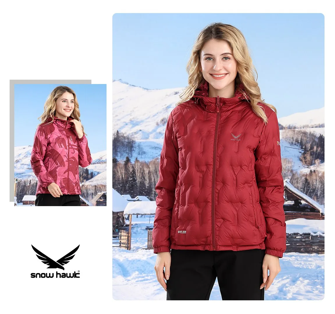Snow hawk women's double sided lightweight down jacket winter puffer code 68589 - Image 4