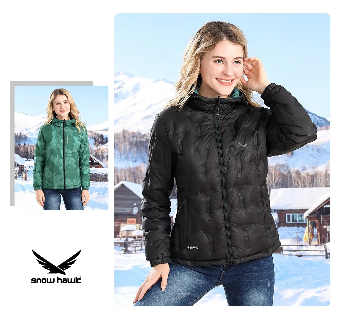 Snow hawk women's double sided lightweight down jacket winter puffer code 68589 - Image 2