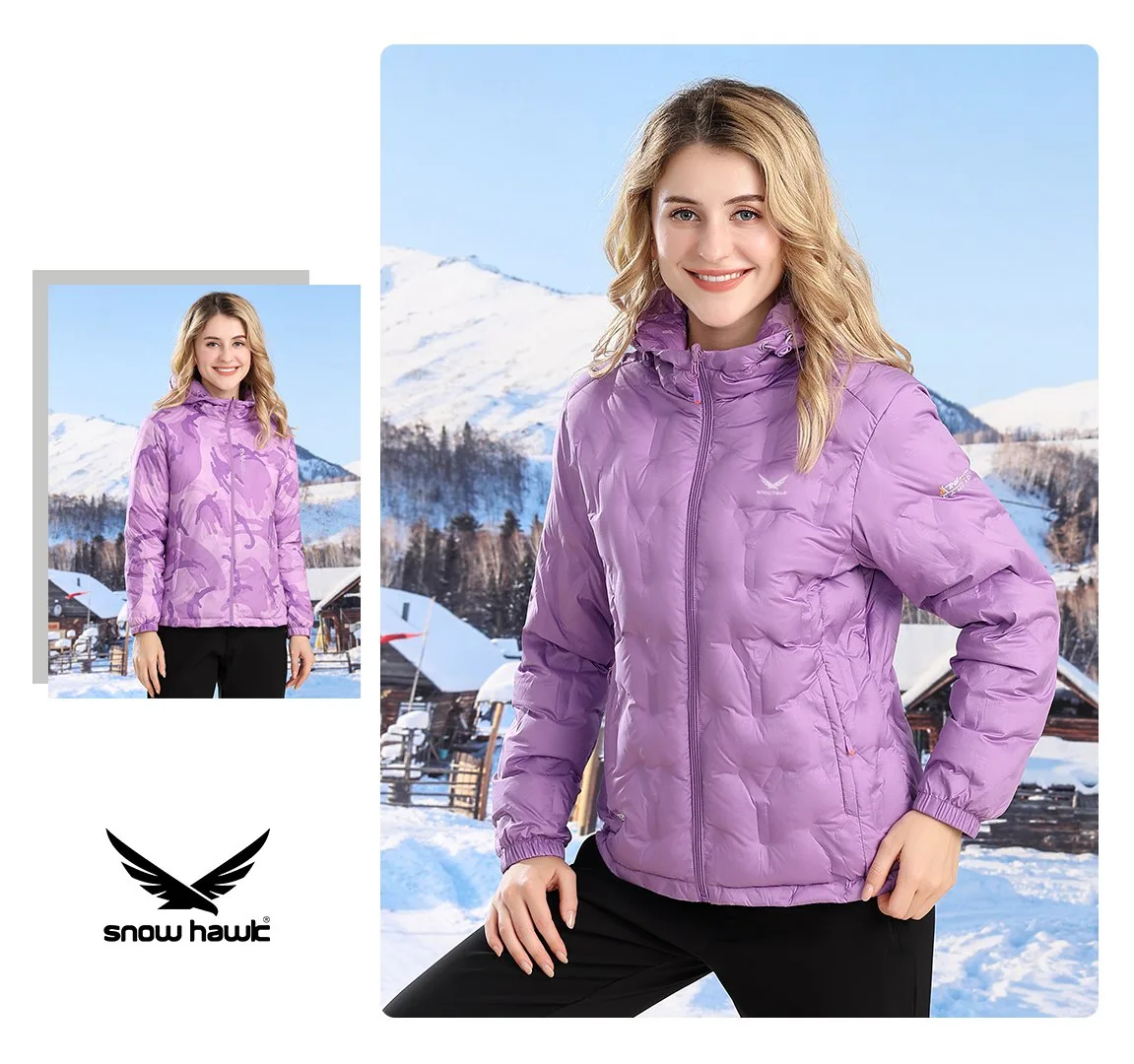 Snow hawk women's double sided lightweight down jacket winter puffer code 68589 - Image 1