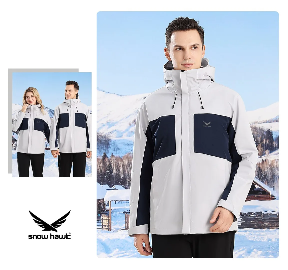 Snow hawk men’s winter detachable 3 in 1 two piece polar fleece jackets code 68991 - Image 2