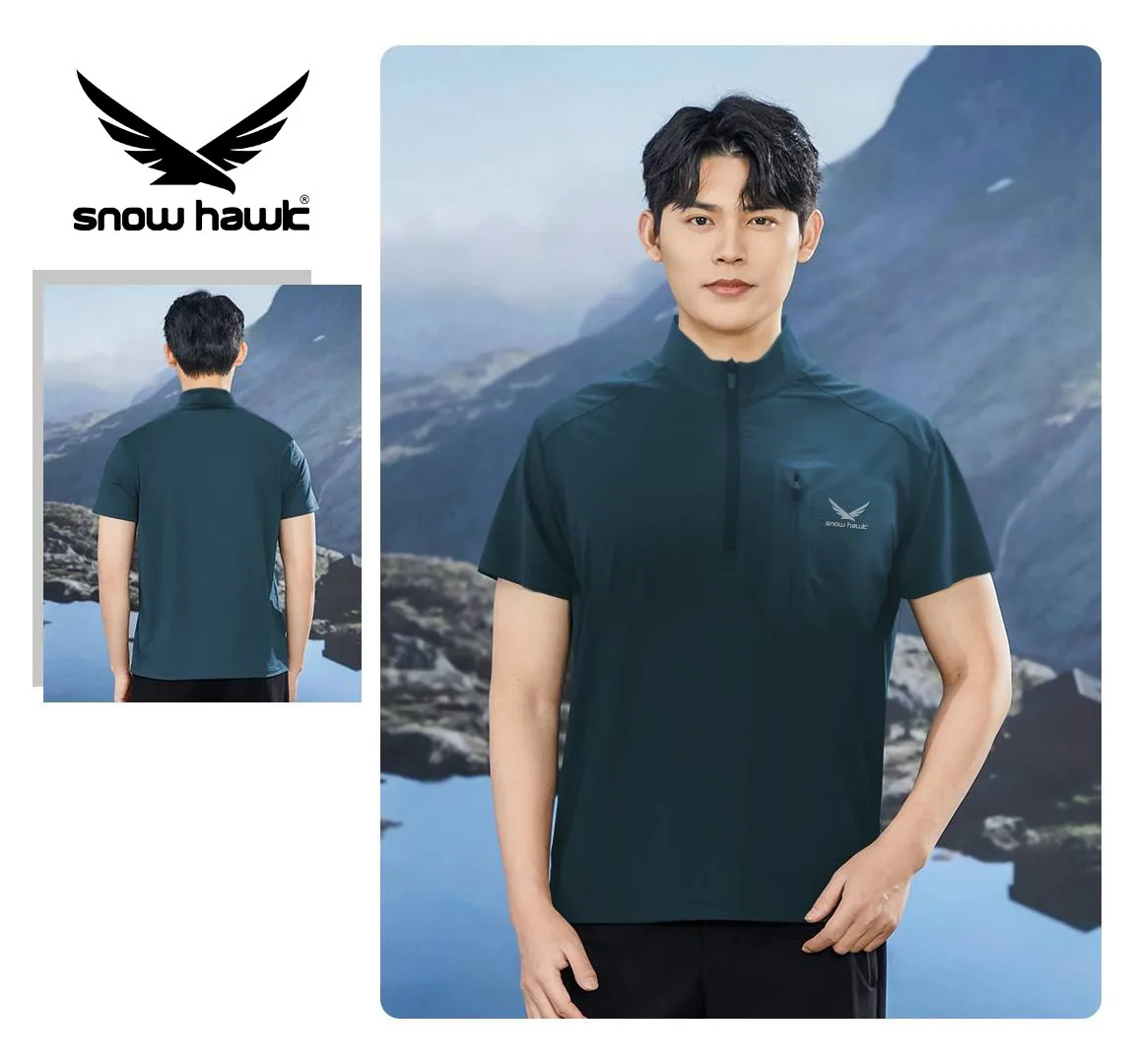 Snow hawk Men's Round Neck Half-Zip T-Shirt, Zippered Pocket, Lightweight, Quickdry, Windproof, Moisture-wicking and Anti-Odor (Code 79983) - Image 4