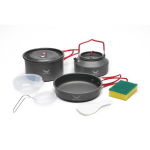 Snow hawk Camping Cookware Set, Camping Cookware, Outdoor Aluminum Cookware Kit with Frying Pan, Pot with Lid, Kettle, 2 Bowls, 1 Spoon, 1 Ladle, 1 Sponge for Picnic, Backpacking, for Family Picnic, Lightweight, Reusable Plastic Dinnerware Set, Small Portable Size, 10 Pieces Portable for 2 People (Code SN-T 112)